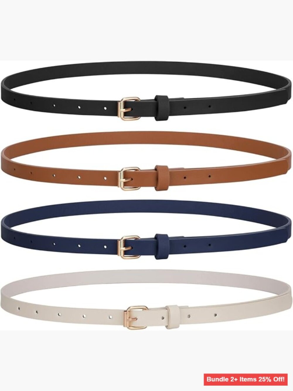 4 Pack Skinny PU Leather Belts with Gold Buckle for Jeans & Dresses